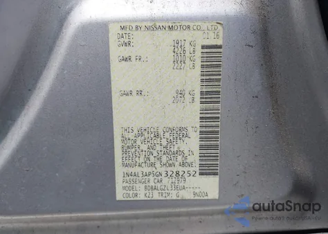 2016 Nissan Altima 2.5/2.5 S/2.5 Sl/2.5 Sr/2.5 Sv from USA, damaged, VIN 1N4AL3AP5GN328252